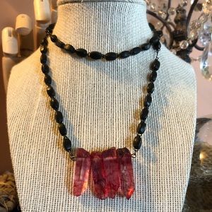 Red quartz crystals on a vintage rosary chain